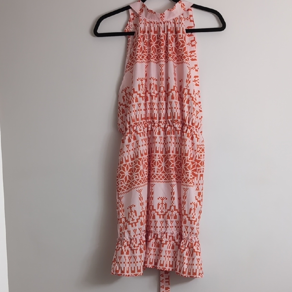 Orange and White Patterned Halter Dress
